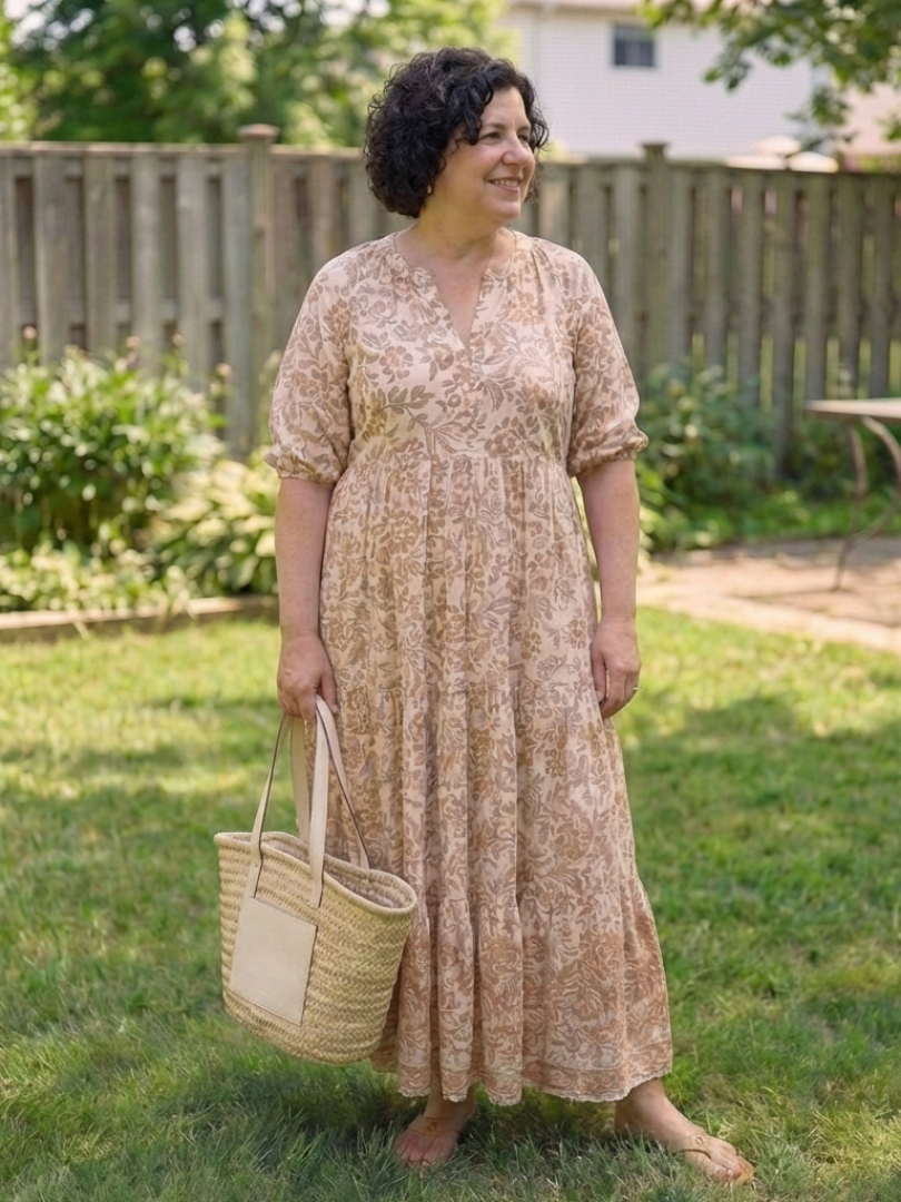 Calandra | Robe midi à manches courtes et décolleté en V à fleurs