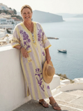 Aurelia | Robe maxi à manches mi-longues en V à rayures florales