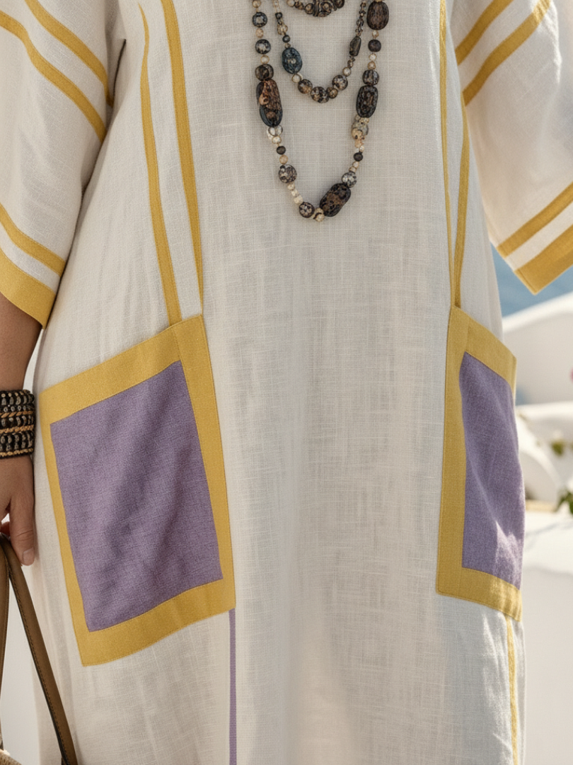 Zafira | Robe Maxi à Manches Courtes en V avec Poche