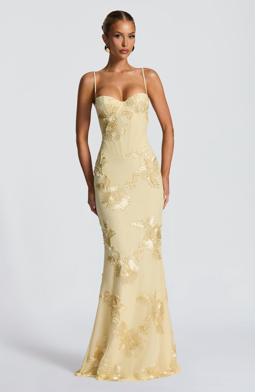 Robe Maxi Corset Invité de Mariage en Jacquard Floral
