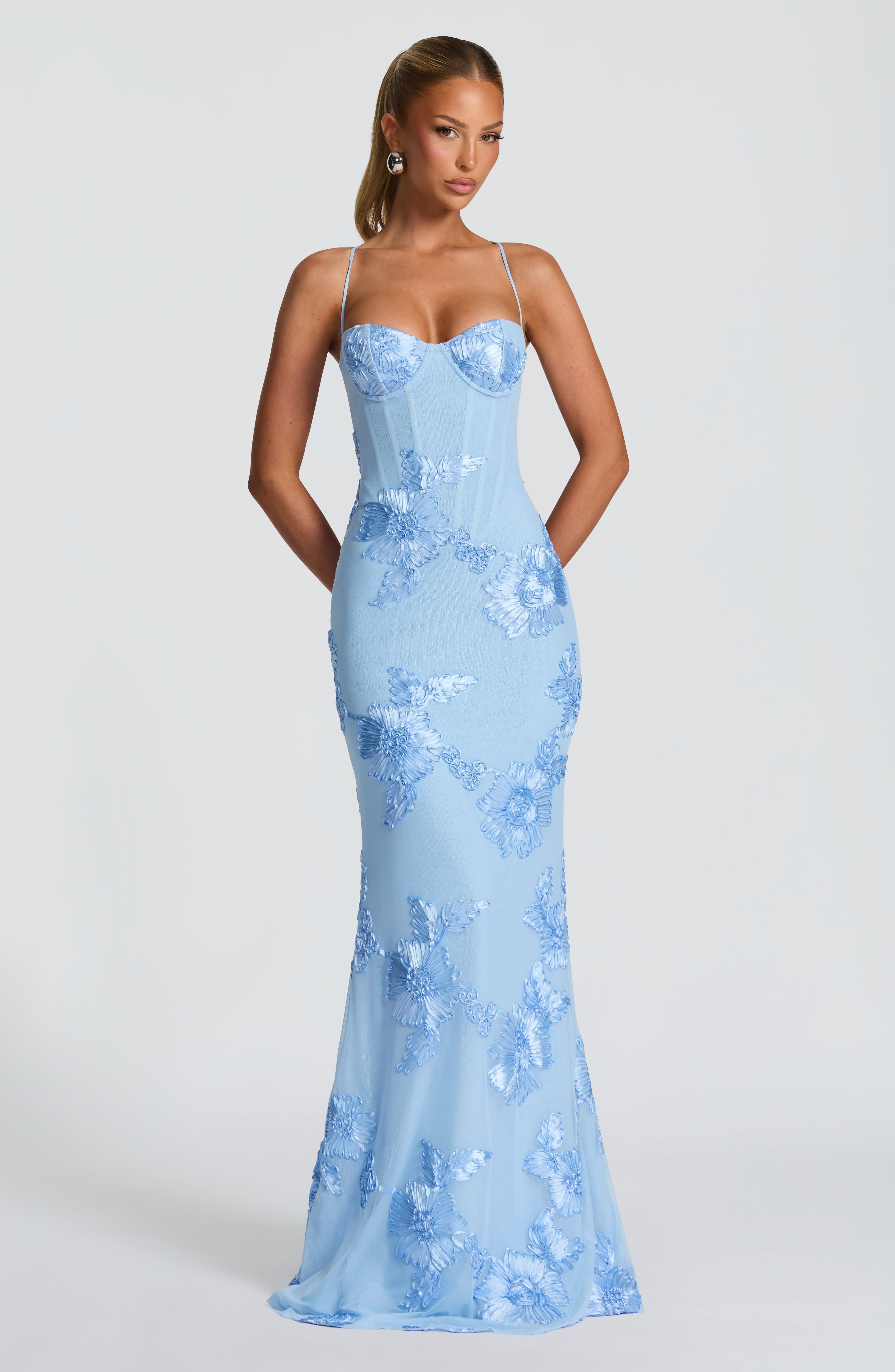Robe Maxi Corset Invité de Mariage en Jacquard Floral