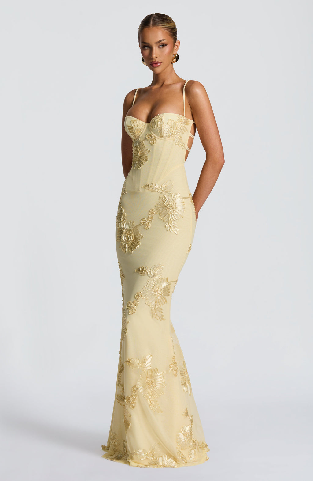 Robe Maxi Corset Invité de Mariage en Jacquard Floral