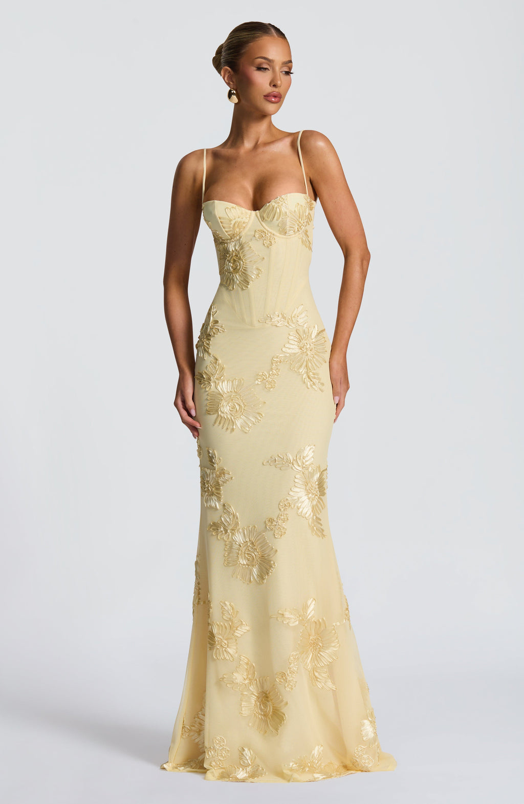 Robe Maxi Corset Invité de Mariage en Jacquard Floral