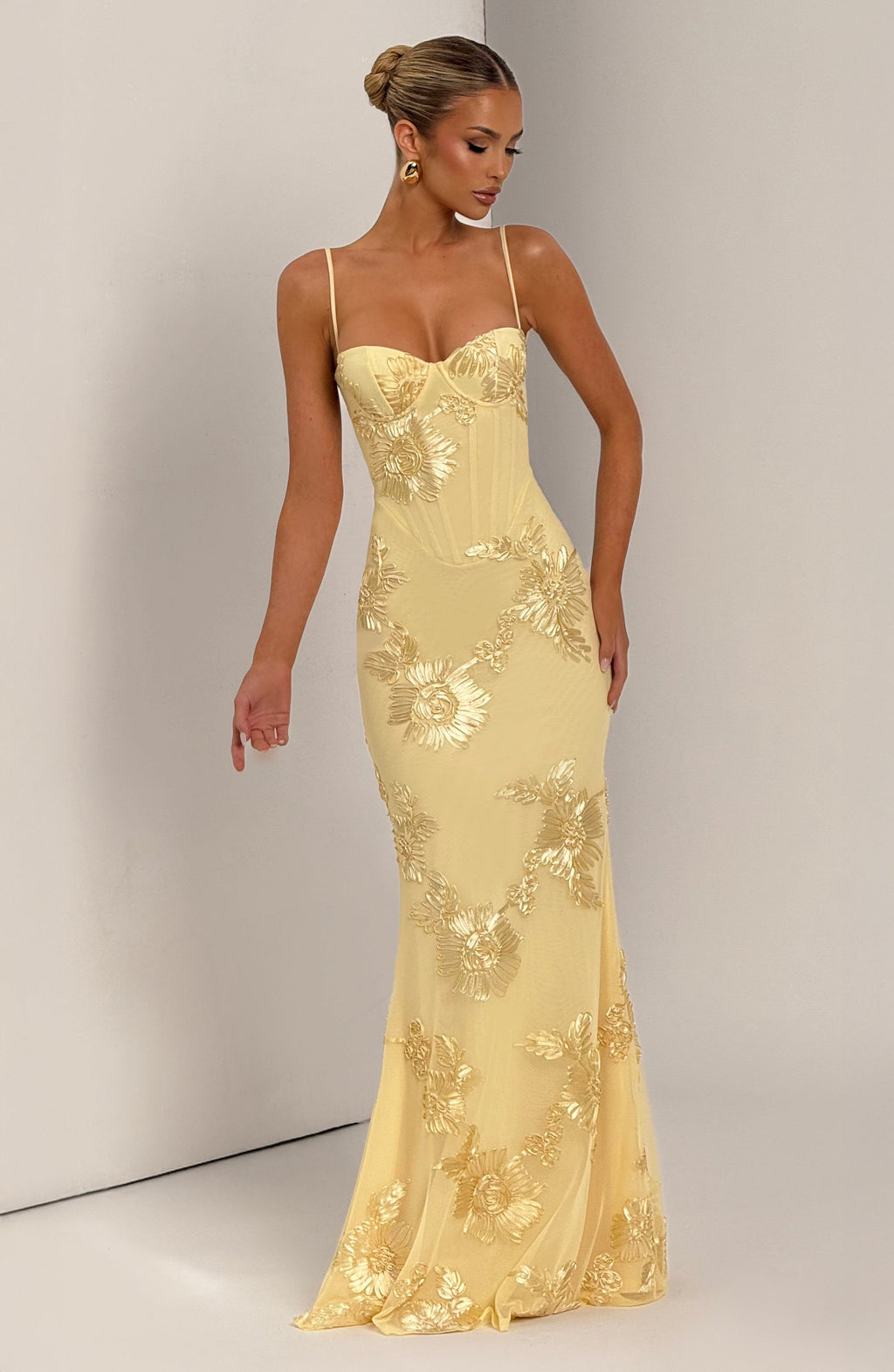 Robe Maxi Corset Invité de Mariage en Jacquard Floral