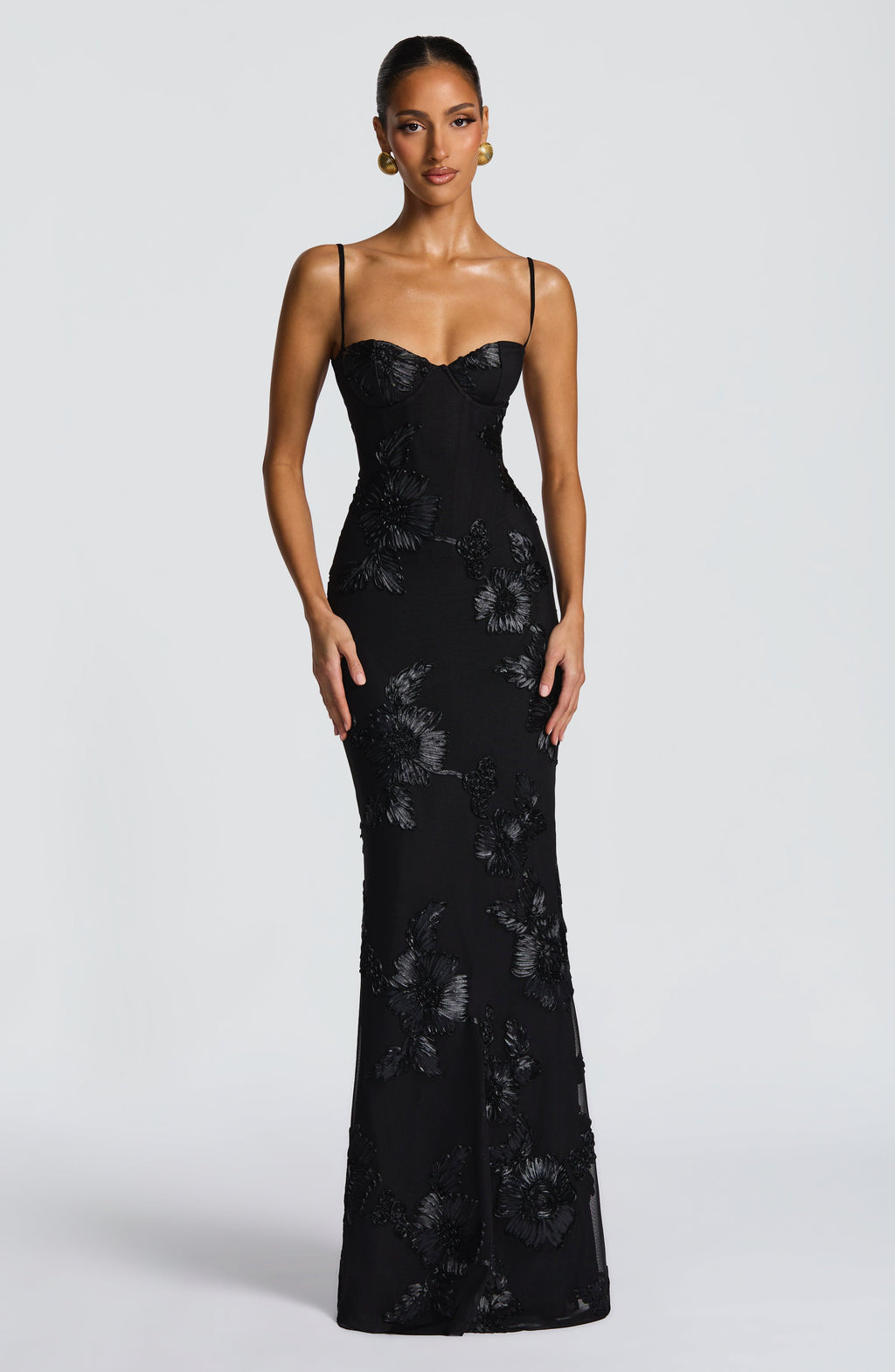 Robe Maxi Corset Invité de Mariage en Jacquard Floral