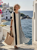 Elara | Robe maxi à col rond et manches courtes rayée