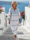 Evadne | Robe maxi brodée à manches longues et décolleté en V