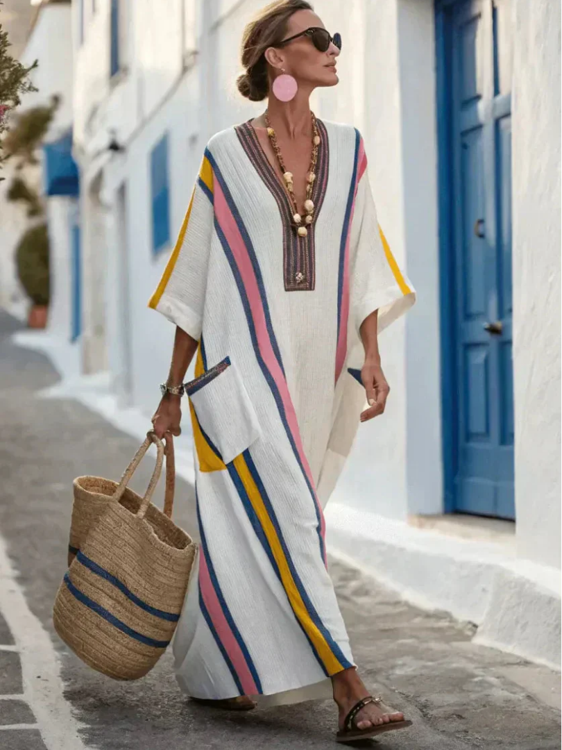 Noemi | Robe Maxi à Manches Mi-Longues et Poches en V