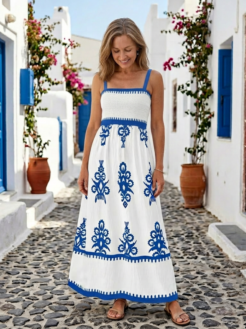 Odelina | Robe Maxi à Bretelles Smockées