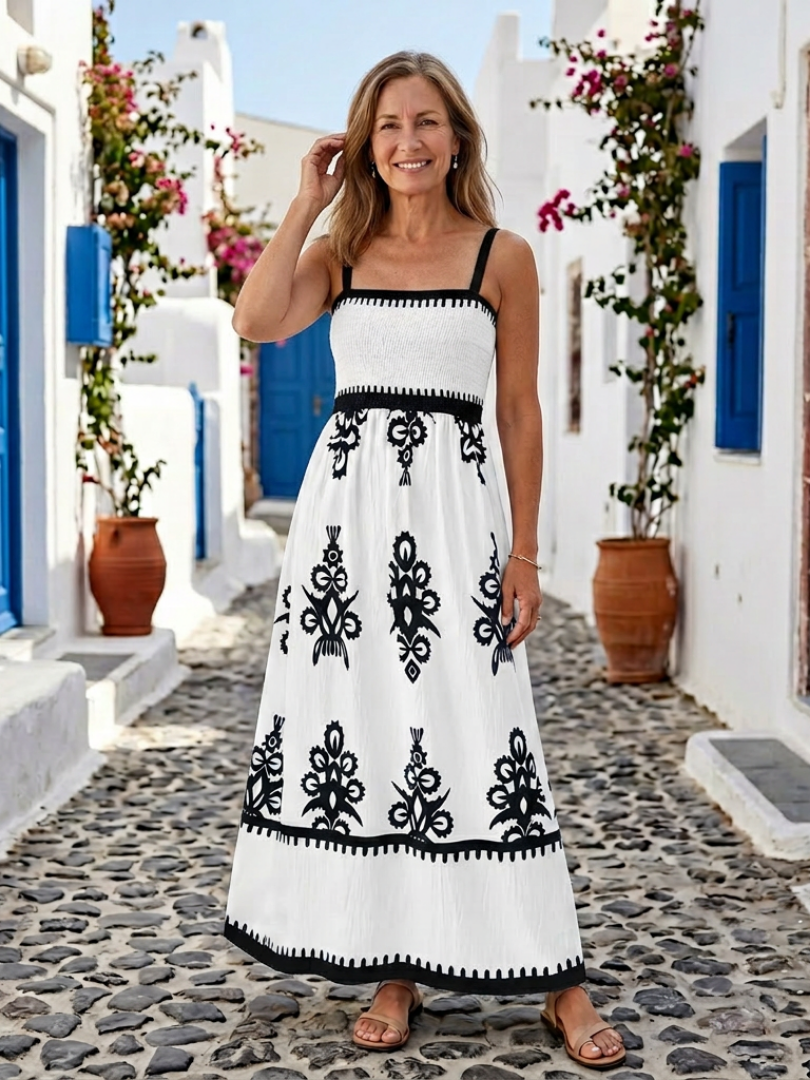 Odelina | Robe Maxi à Bretelles Smockées