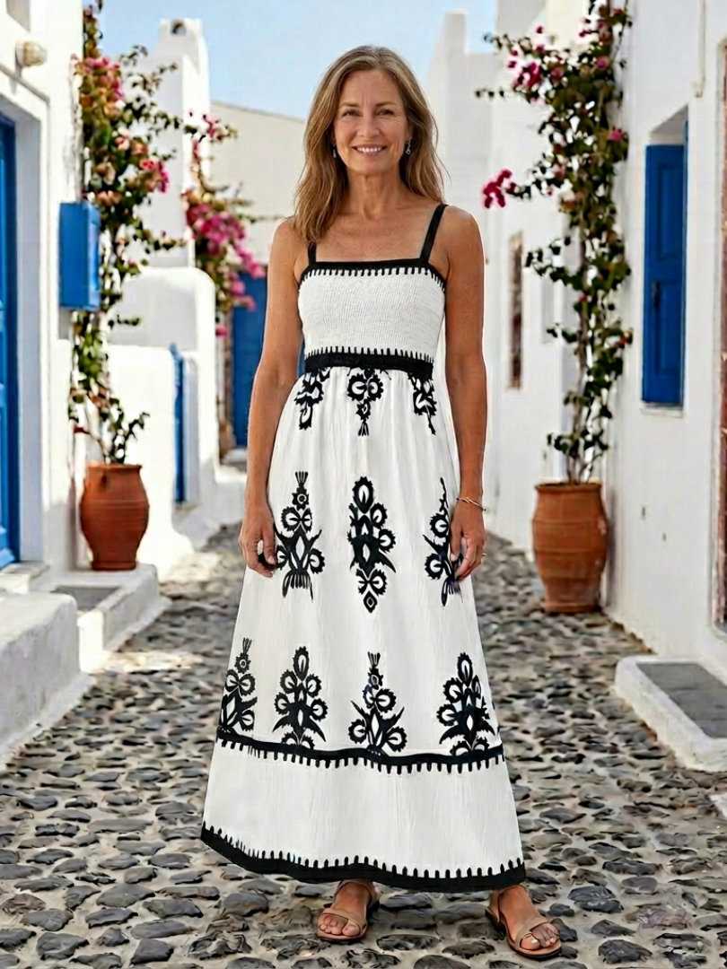Odelina | Robe Maxi à Bretelles Smockées
