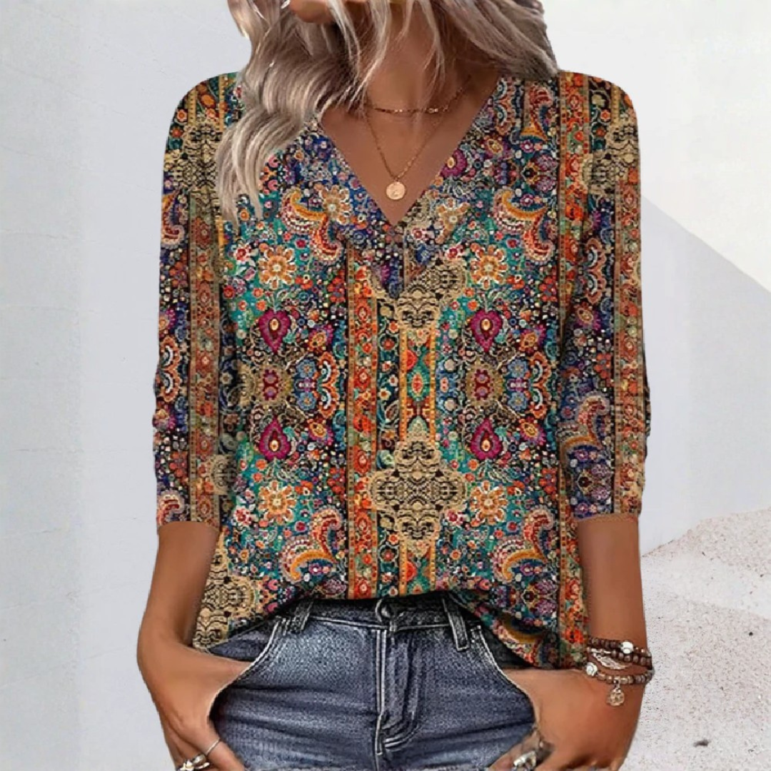 Top Femme | Imprimé Boho & Décolleté en V