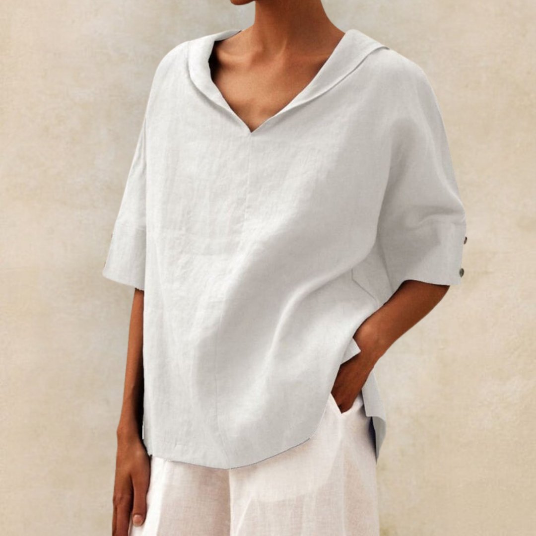 Top Femme | T-shirt Oversize à Manches Courtes avec Col en V et Col Rabattu