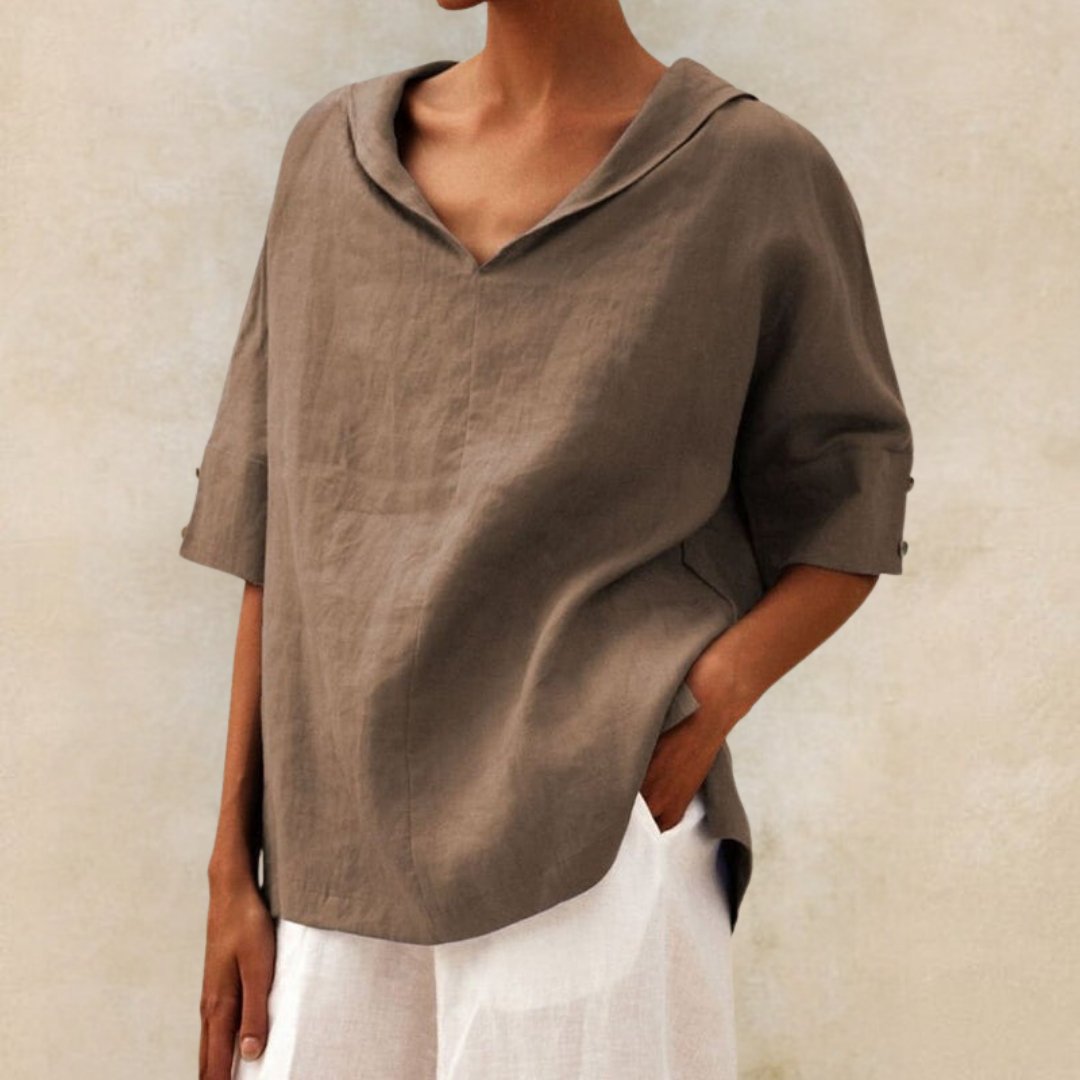 Top Femme | T-shirt Oversize à Manches Courtes avec Col en V et Col Rabattu