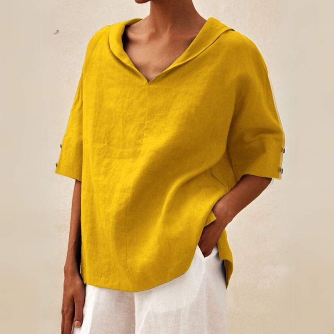 Top Femme | T-shirt Oversize à Manches Courtes avec Col en V et Col Rabattu