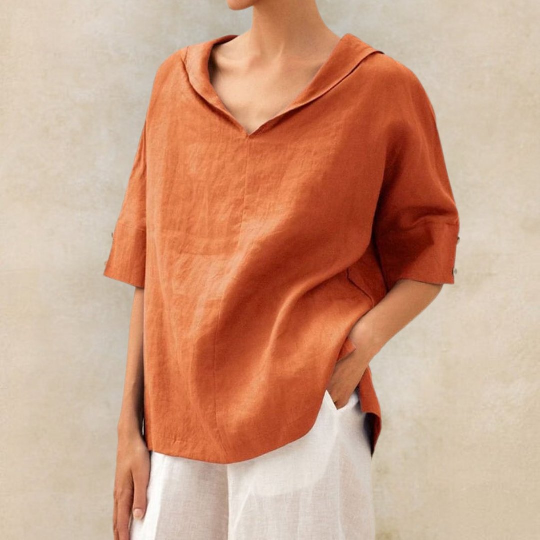 Top Femme | T-shirt Oversize à Manches Courtes avec Col en V et Col Rabattu