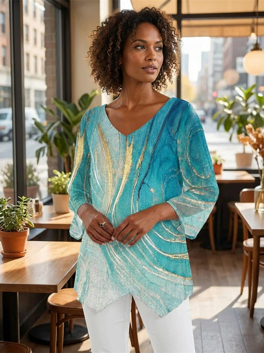 Top Femme | Imprimé Marbre & Ourlet Asymétrique