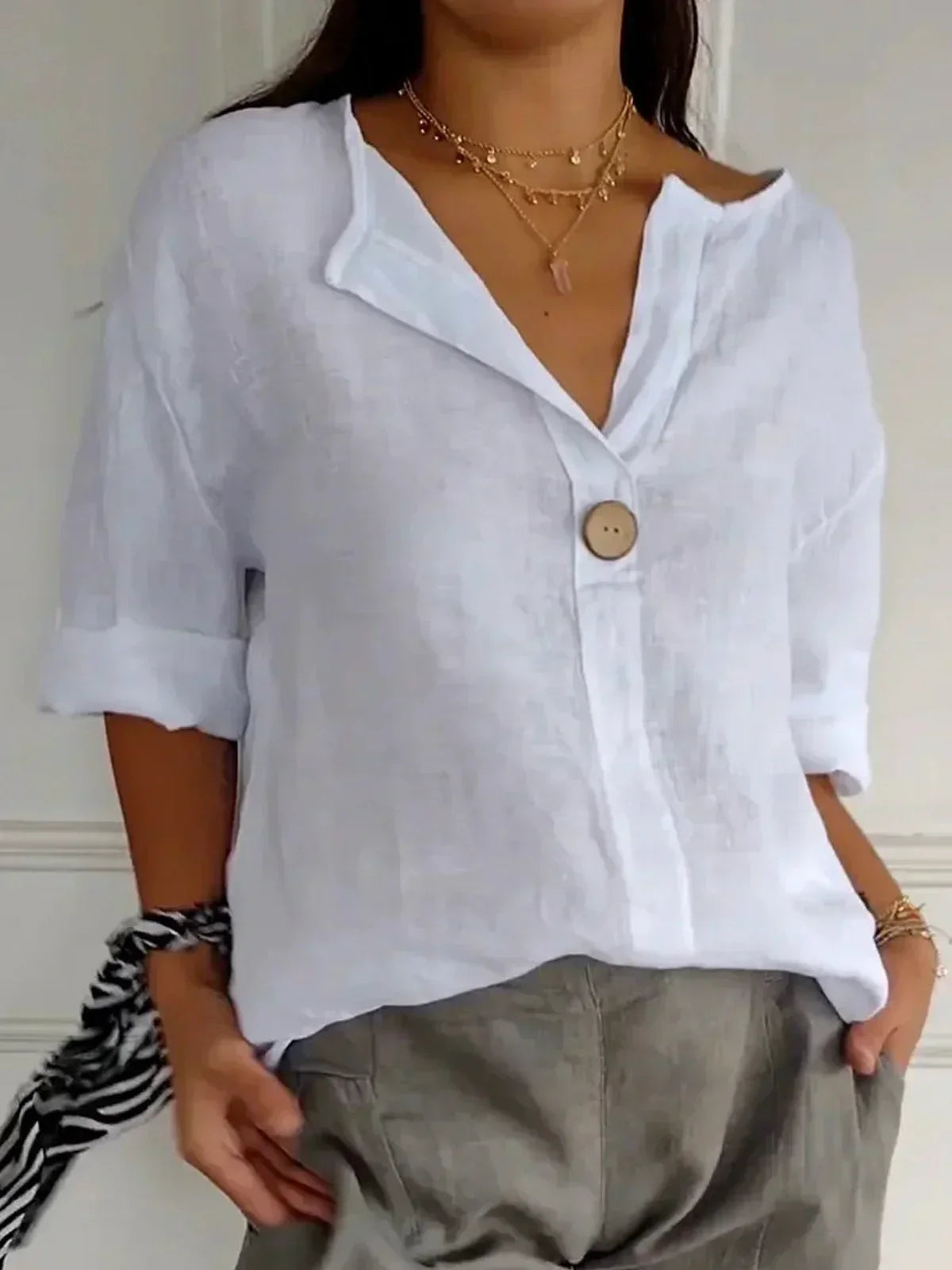Top Femme | Col en V & Coupe Décontractée-Élégante