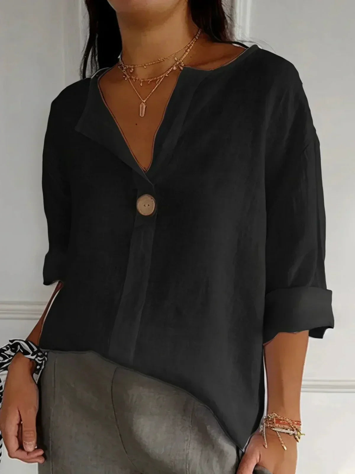 Top Femme | Col en V & Coupe Décontractée-Élégante