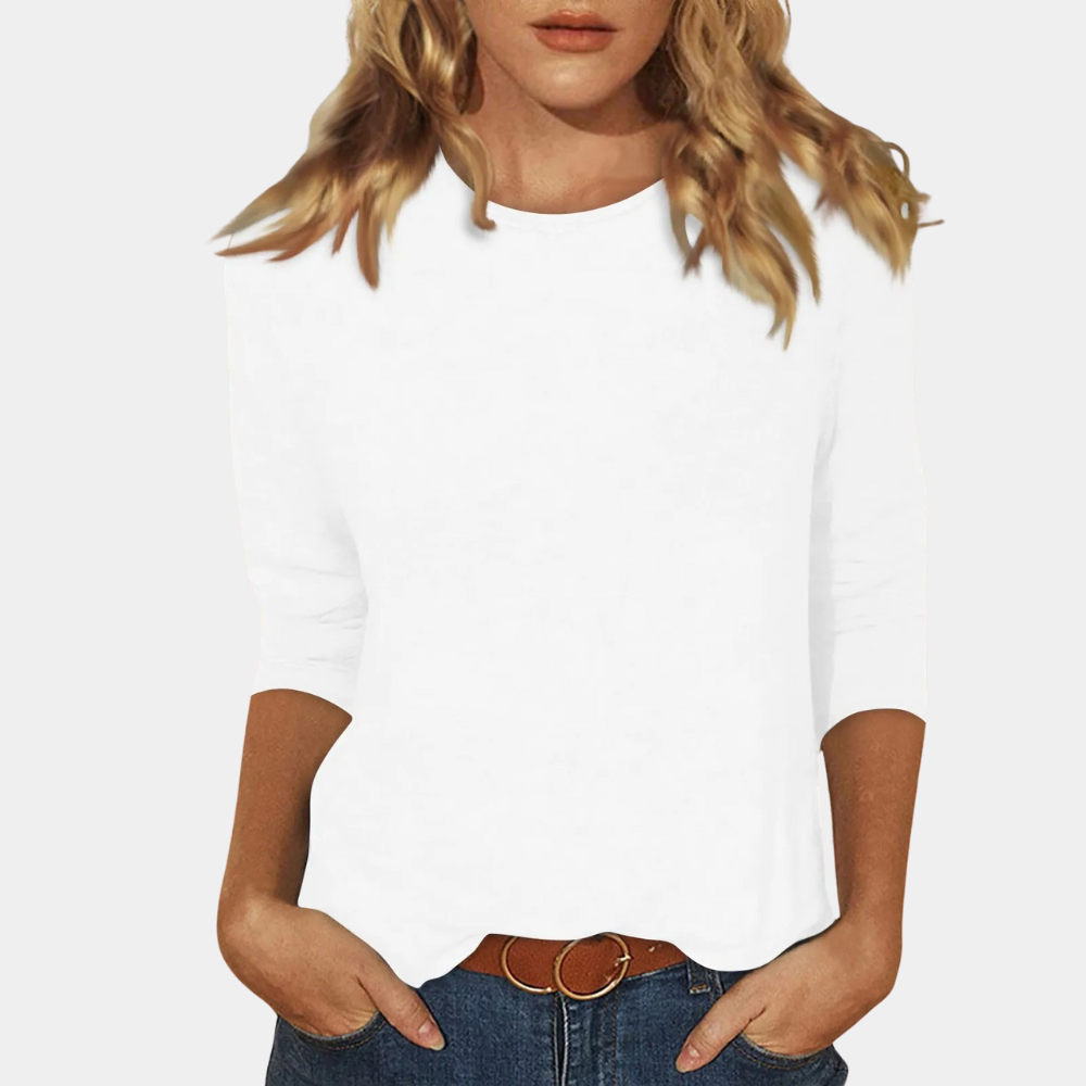 Haut Femme | T-shirt à manches trois-quarts doux & Basique col rond intemporel