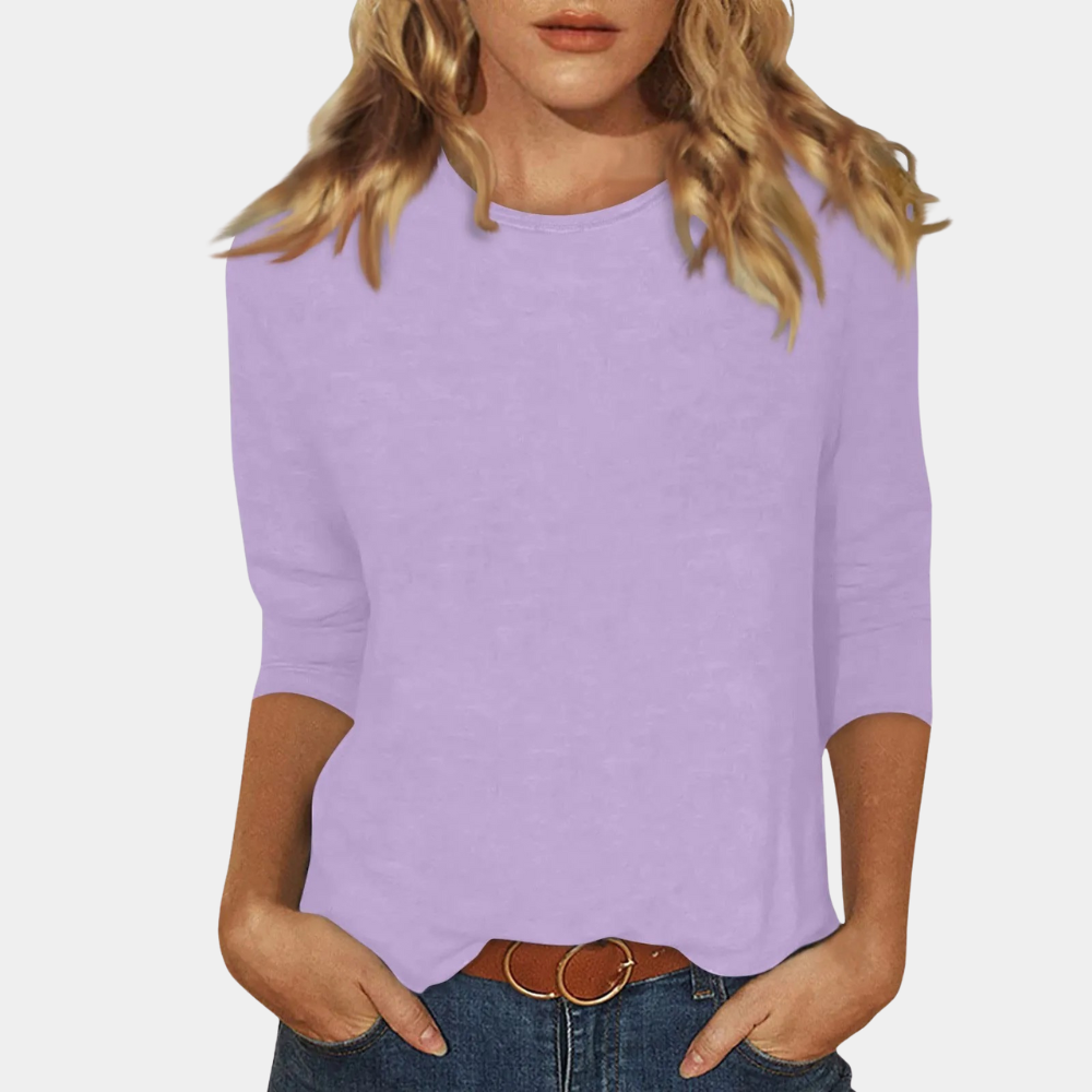 Haut Femme | T-shirt à manches trois-quarts doux & Basique col rond intemporel