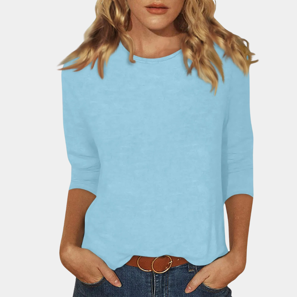 Haut Femme | T-shirt à manches trois-quarts doux & Basique col rond intemporel