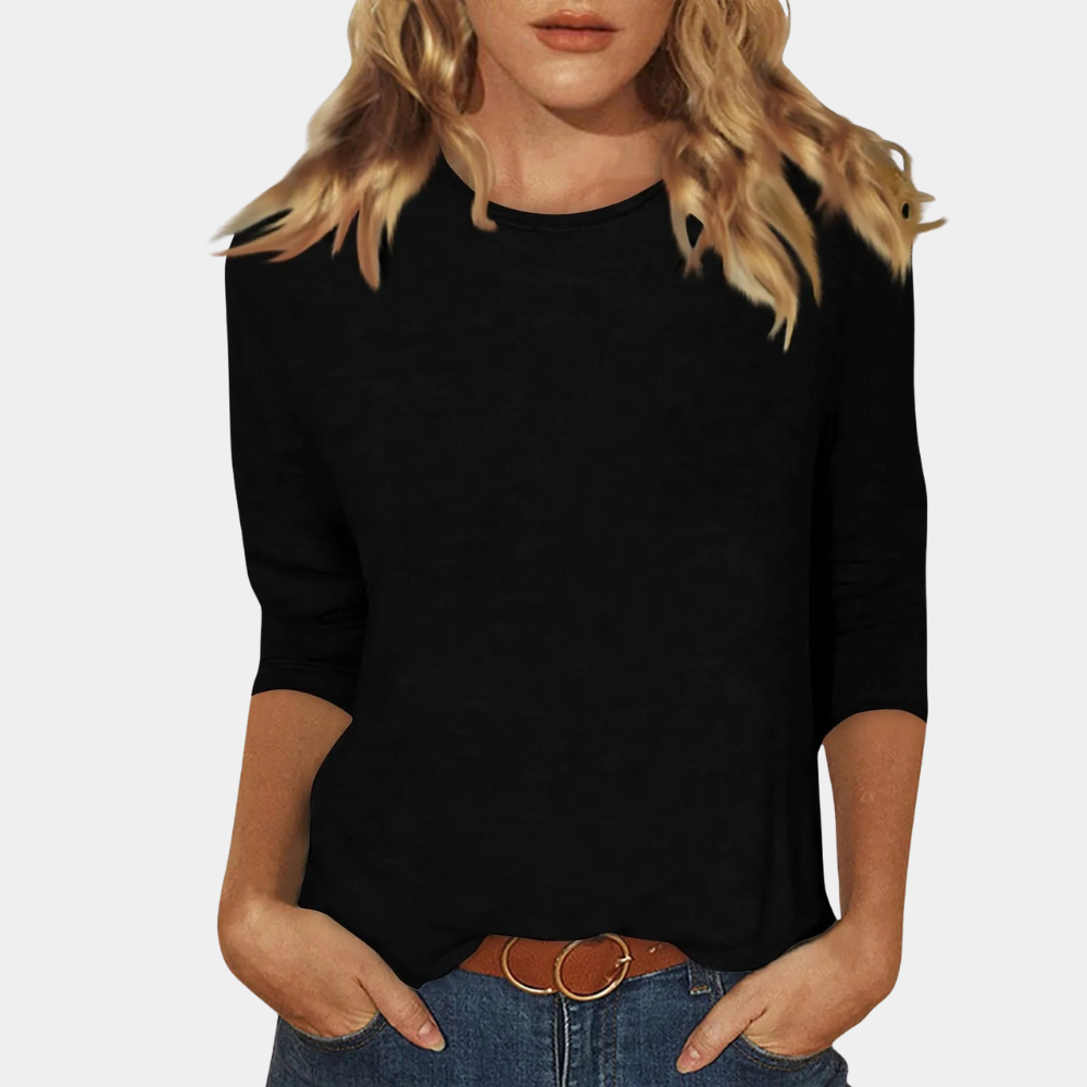 Haut Femme | T-shirt à manches trois-quarts doux & Basique col rond intemporel