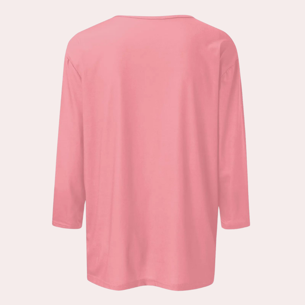 Haut Femme | T-shirt à manches trois-quarts doux & Basique col rond intemporel