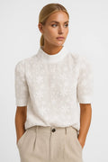 Haut Dames | Motif Floral Brodé avec Col Montant