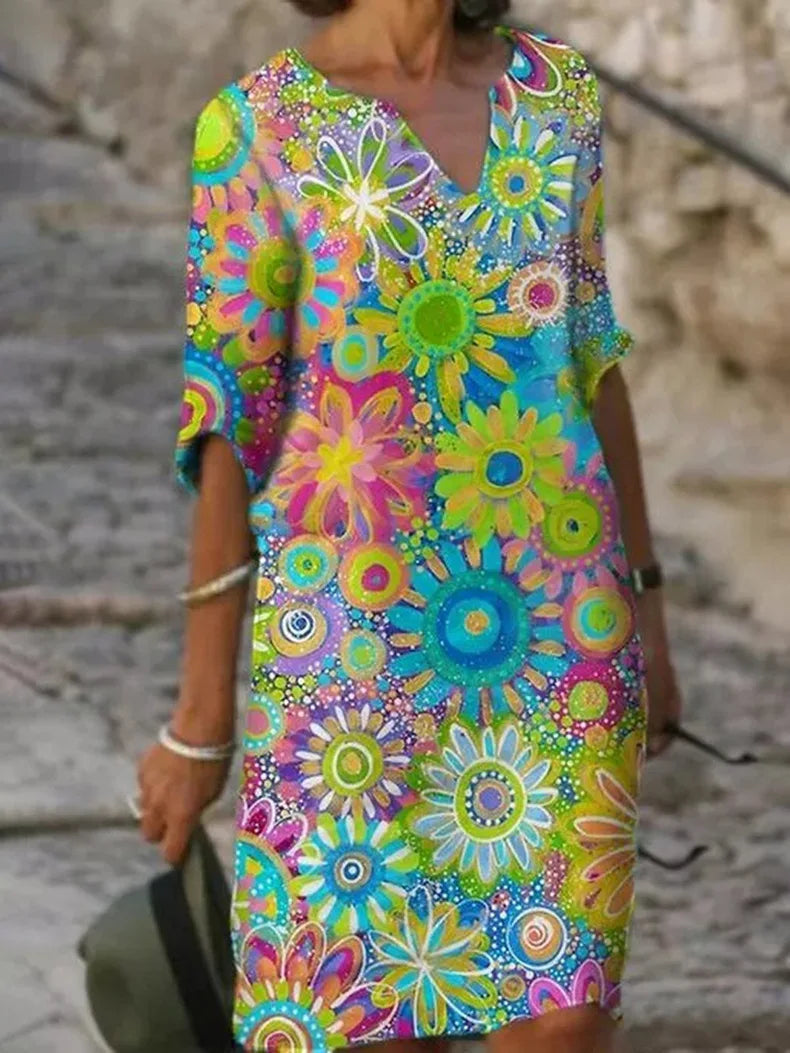 Robe à fleurs - motif clair, coupe confortable