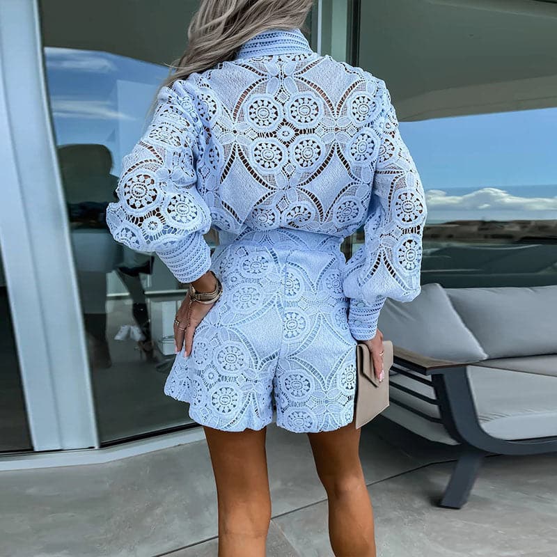 Ensemble en Dentelle à Deux Pièces avec Top et Short Taille Haute