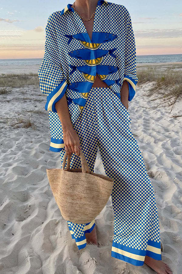 Trivela™ | Ensemble en lin avec imprimé de sardines et de citrons.