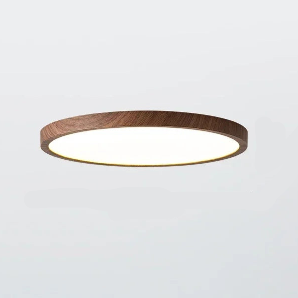 Lampe de Plafond Circulaire Moderne avec Éclairage LED Réglable en Couleur Noyer Chaud pour Salon et Chambre