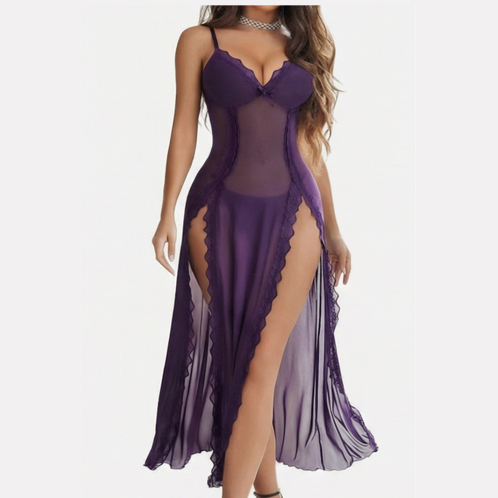 Veloure – Nuisette en dentelle et mesh longueur sol