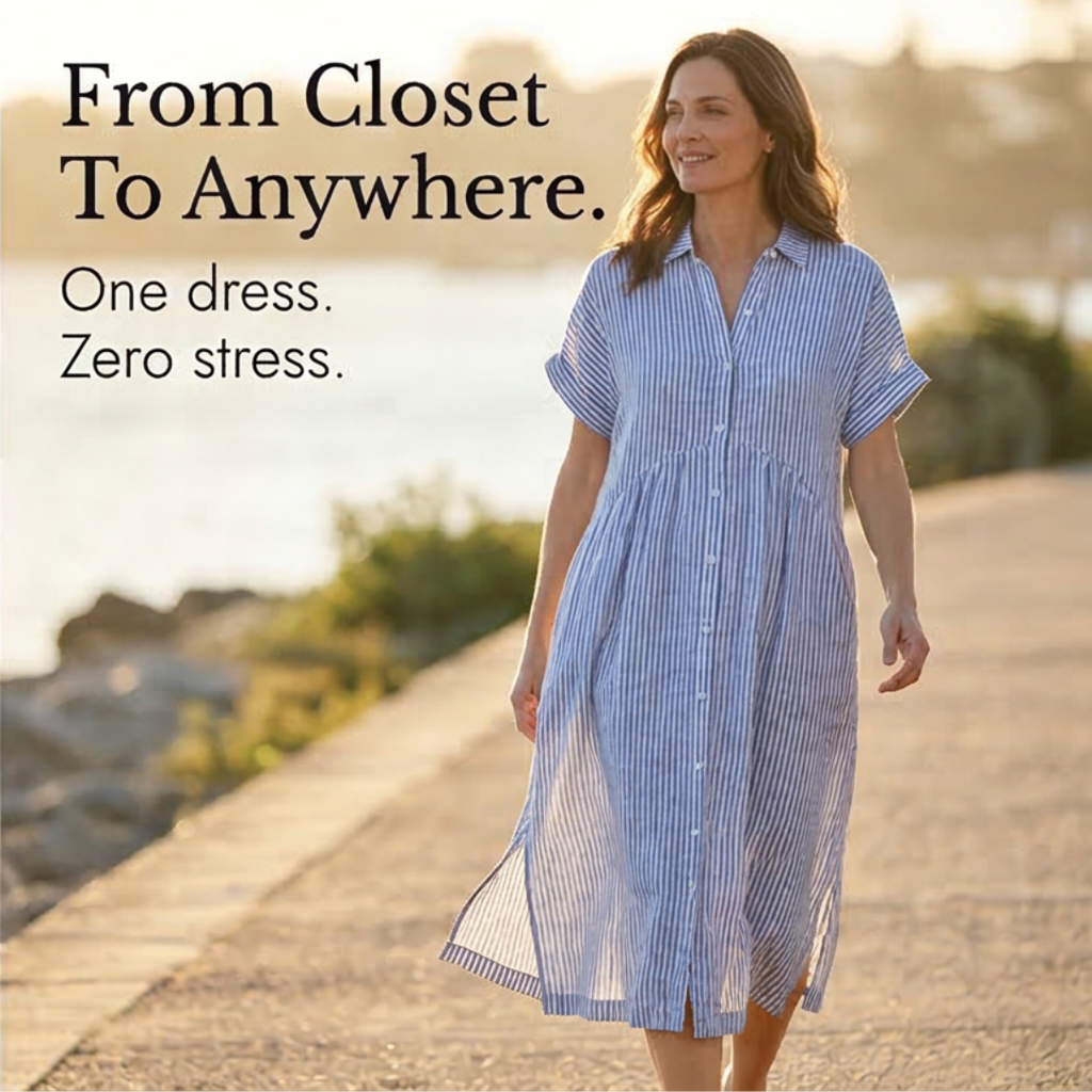 Linara - Robe Chemise Midi Rayée avec Poches