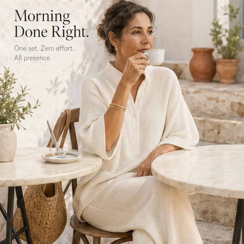 Vienelle – Ensemble Deux Pièces en Tricot Waffle pour Femmes