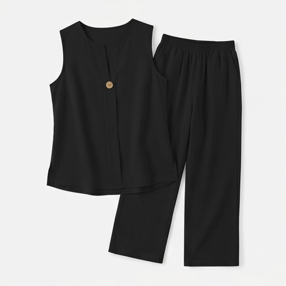 Lunavia – Ensemble en Lin Sans Manches pour Femmes avec Pantalon à Jambes Larges