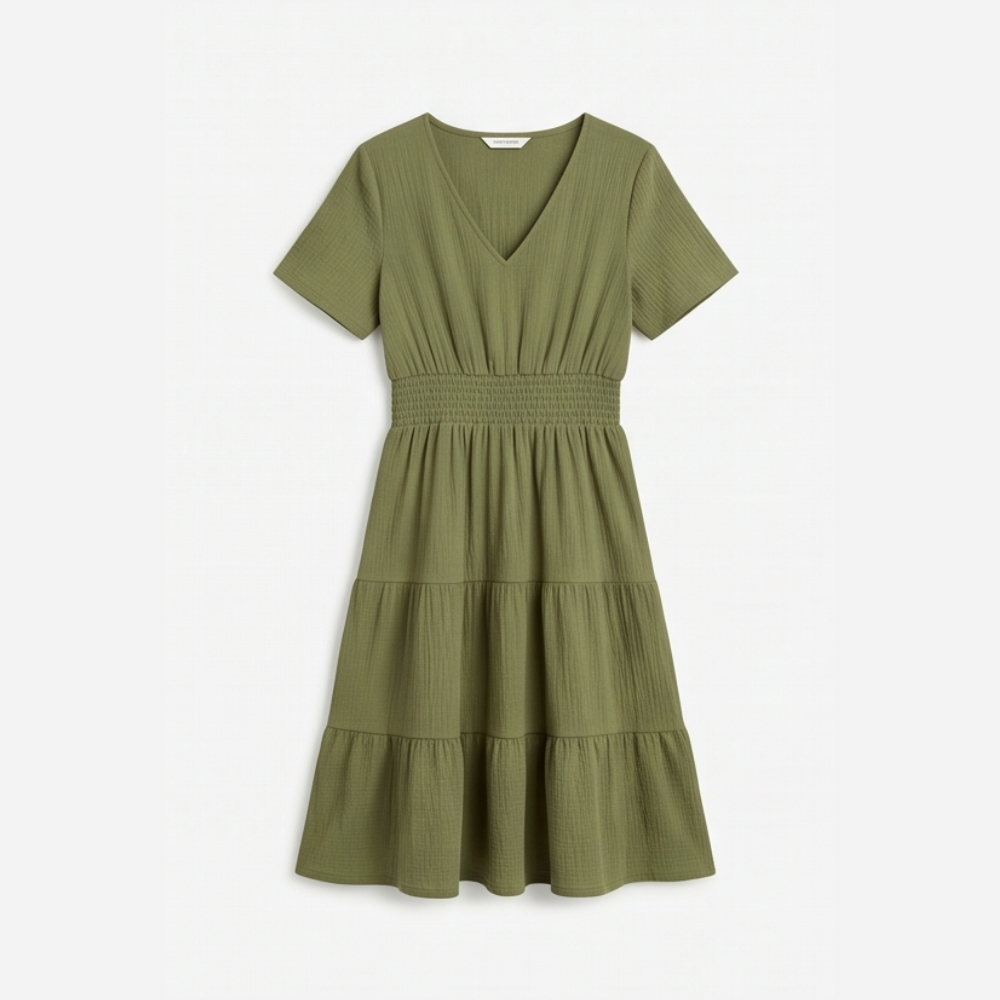 Robe Mini à Volants avec Taille Smockée Solenna