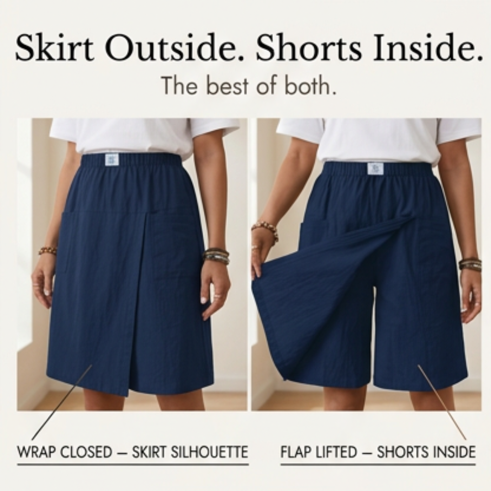 Soléva – Jupe-Short Femme à Devant Enveloppant avec Short Caché