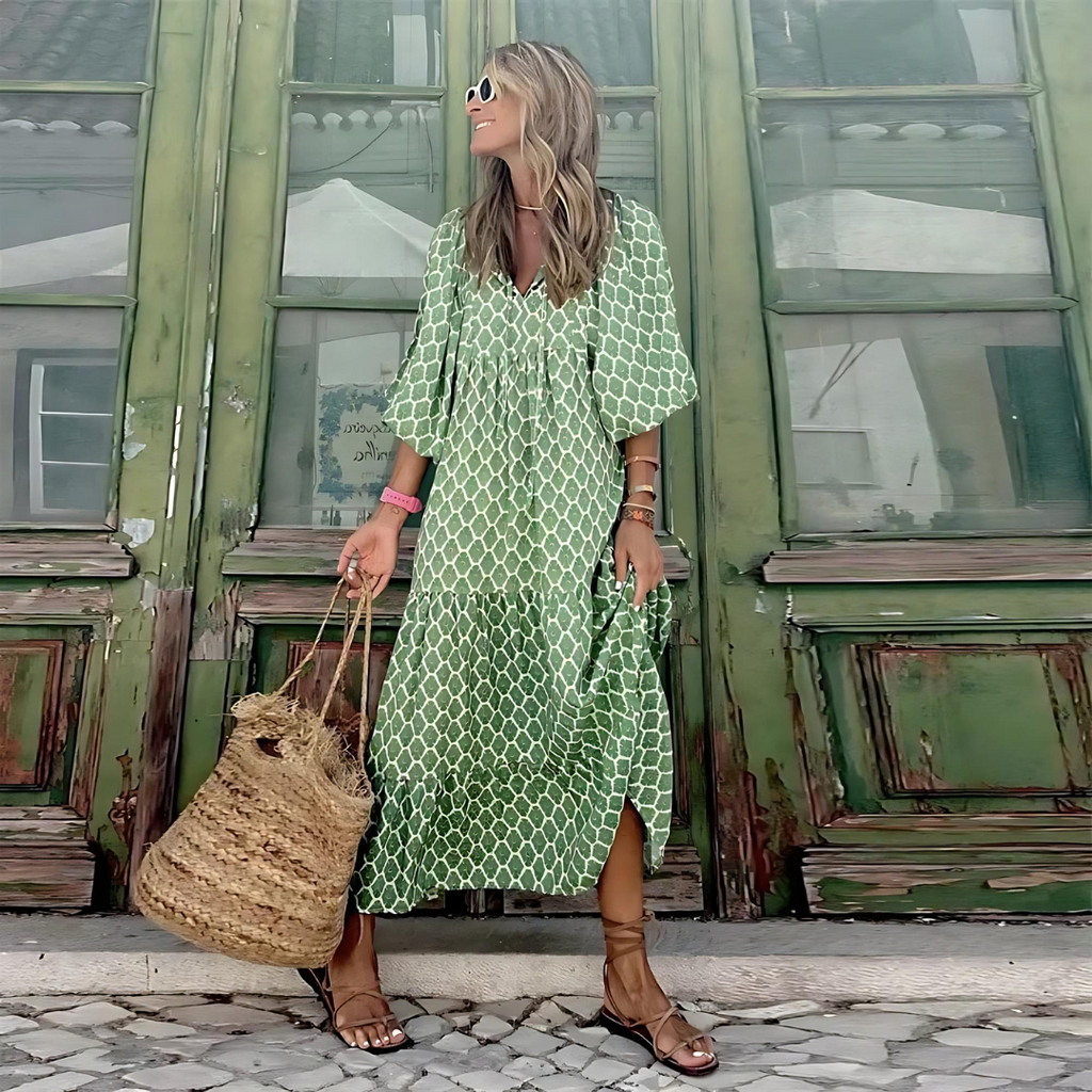Robe d'été pour femmes avec décolleté en V et manches courtes