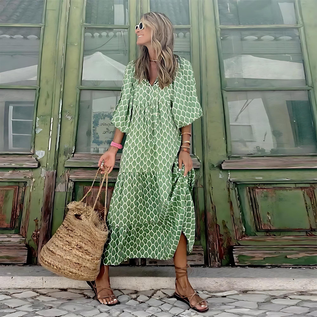 Robe d'été pour femmes avec décolleté en V et manches courtes