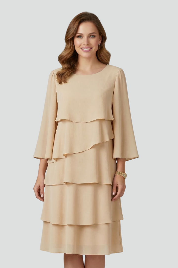 Robe superposée pour femmes avec manches longues et jupe à volants