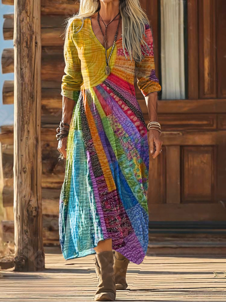 Robe Boho-Chic avec Motif Solaire