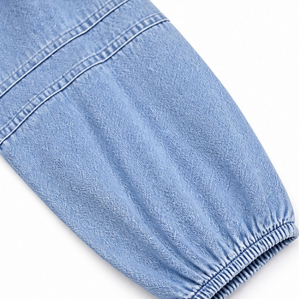 Solène – Robe Midi Babydoll en Jean à Manches Bouffantes pour Femmes