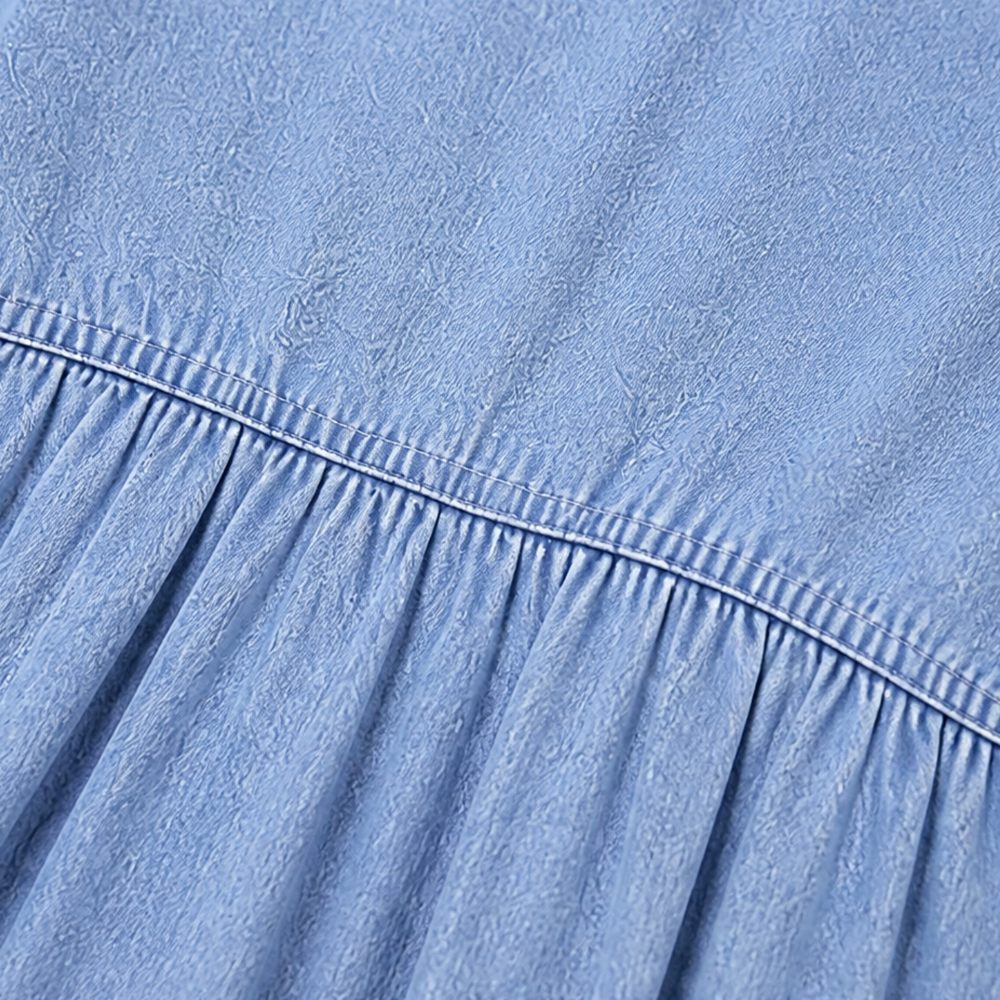 Solène – Robe Midi Babydoll en Jean à Manches Bouffantes pour Femmes