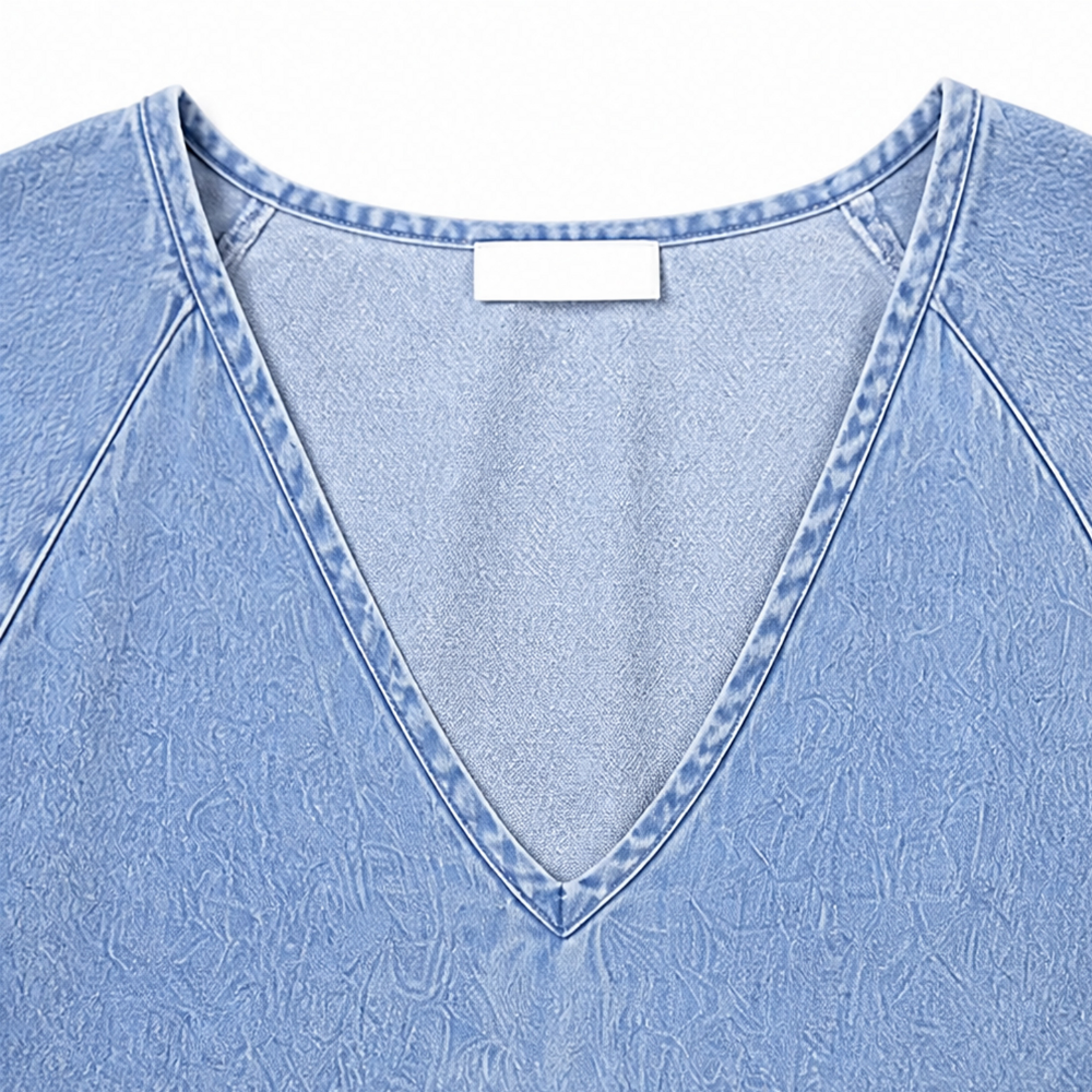 Solène – Robe Midi Babydoll en Jean à Manches Bouffantes pour Femmes