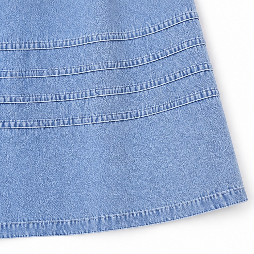 Solène – Robe Midi Babydoll en Jean à Manches Bouffantes pour Femmes