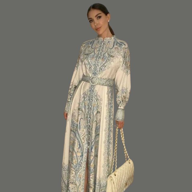 Robe A-ligne avec ceinture et motif floral