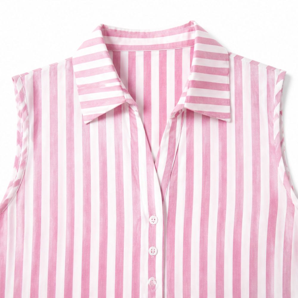 Marena – Robe chemise sans manches à rayures et décolleté en V pour l'été