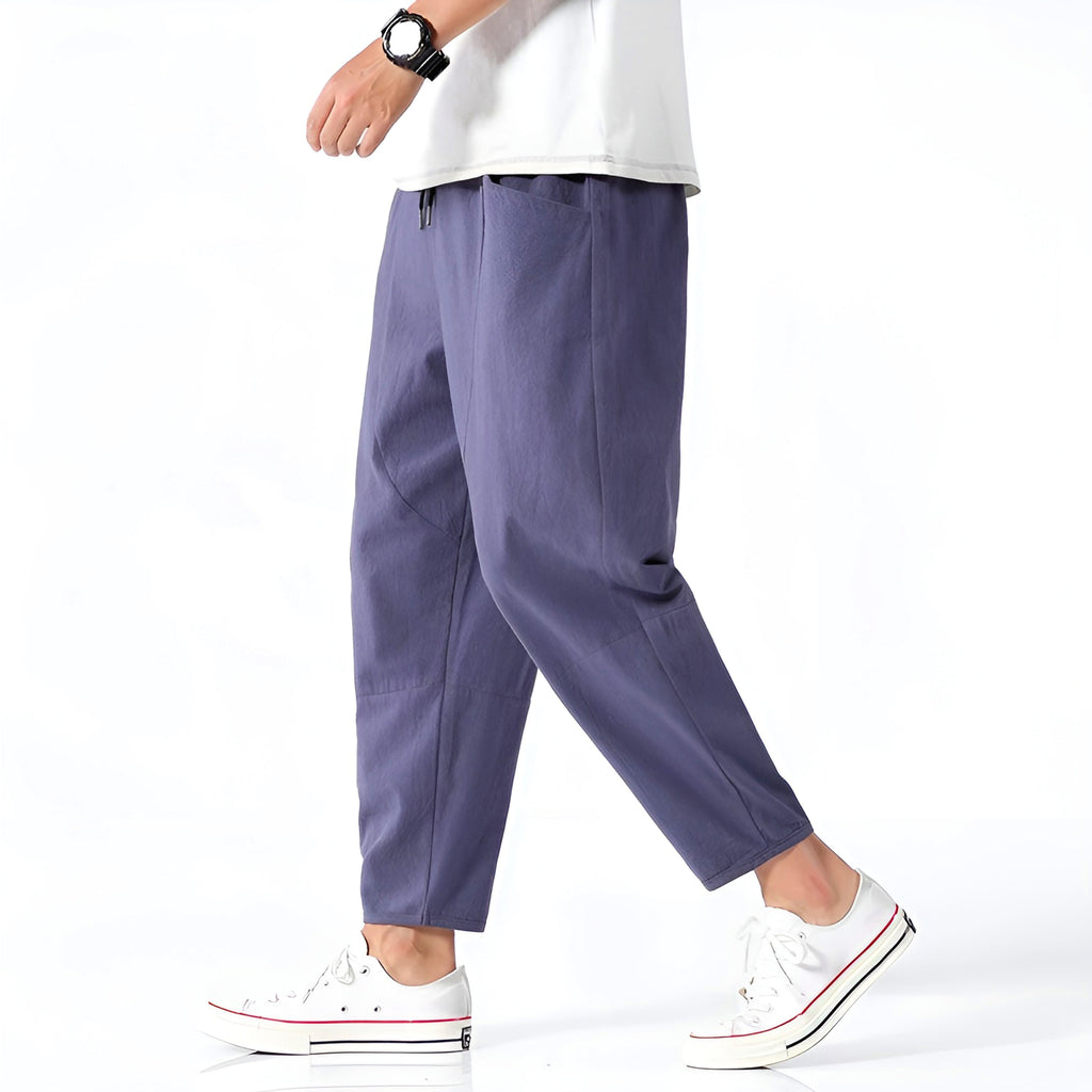 Pantalons Capri en Coton et Lin pour Homme avec Taille à Cordon Ajustable